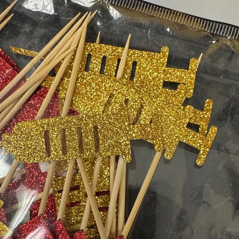 Glittery Red and Gold Cupcake Toppers Nursing needle heart RN and hat all new